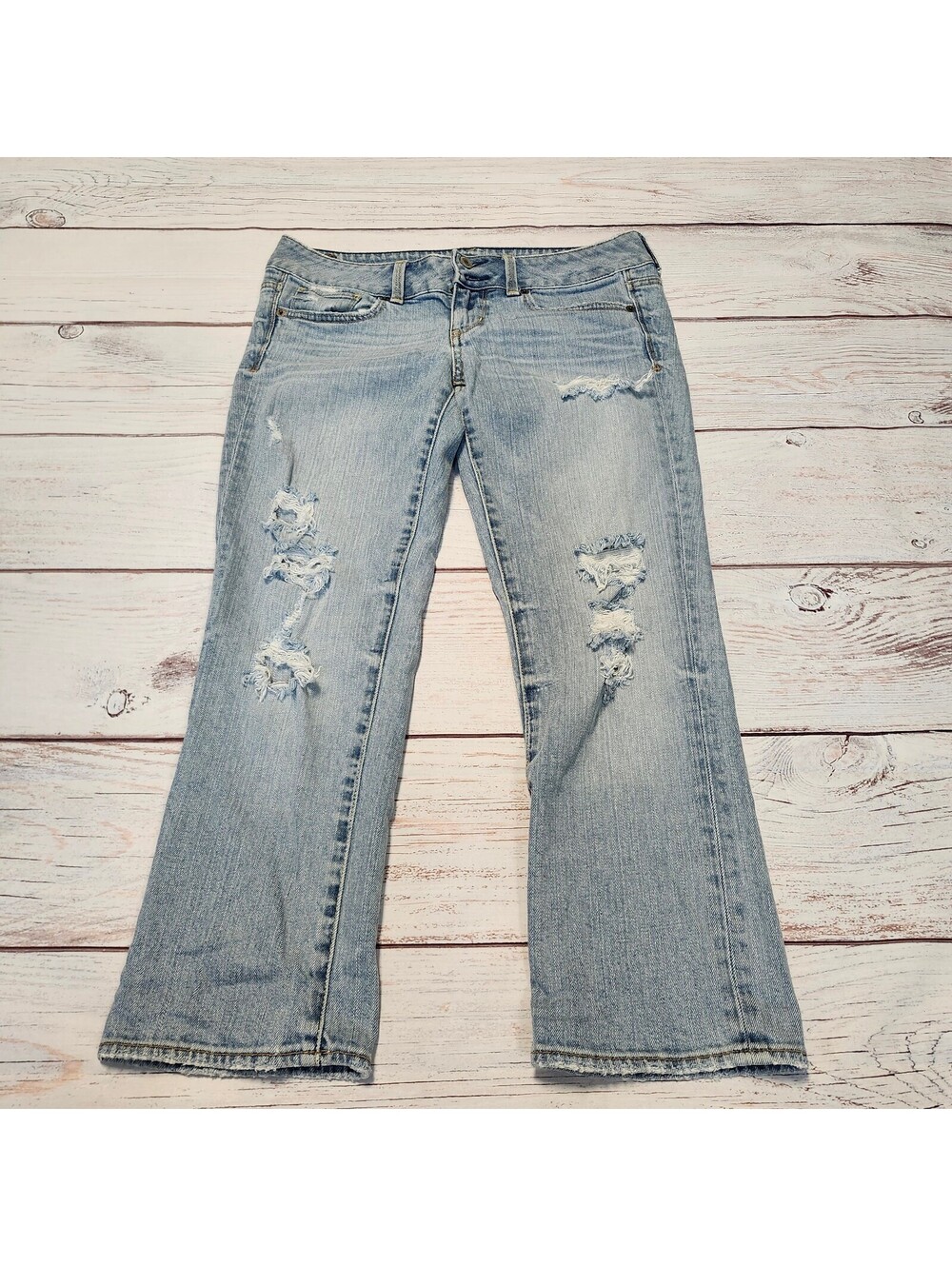American Eagle Artist Stretch Light Wash Blue Distressed Jeans Size 8